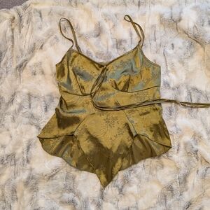 ROMWE Olive Satin Floral Chemise